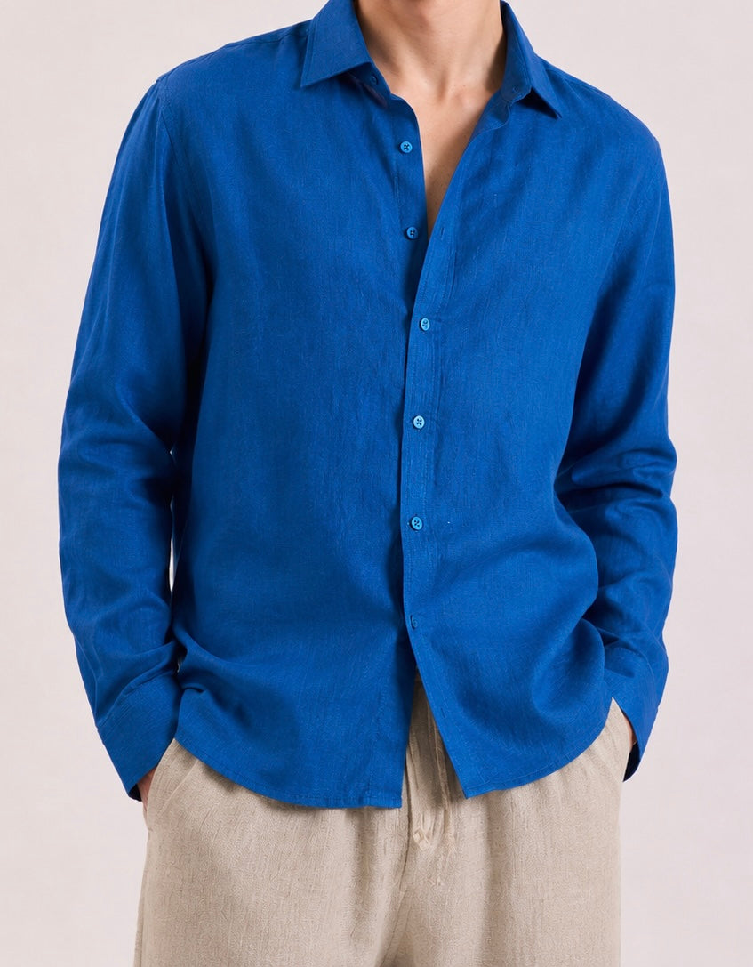 Cobalt Blue 60Lea Linen- Relaxed Fit Shirt