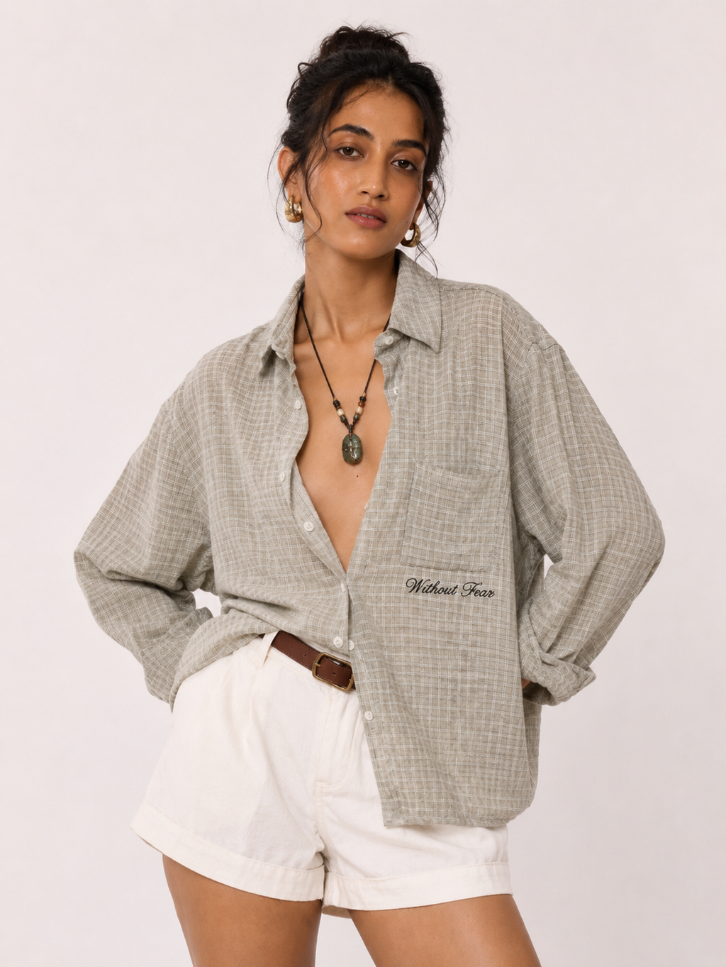 Nomad Check Boxy Shirt- Beige
