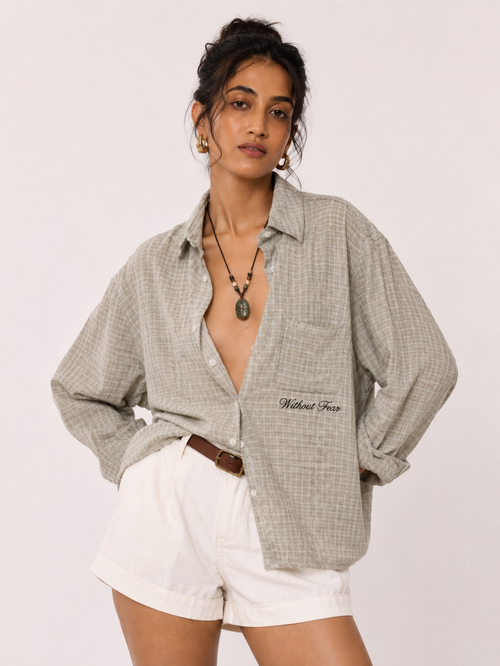 Nomad Check Boxy Shirt- Beige