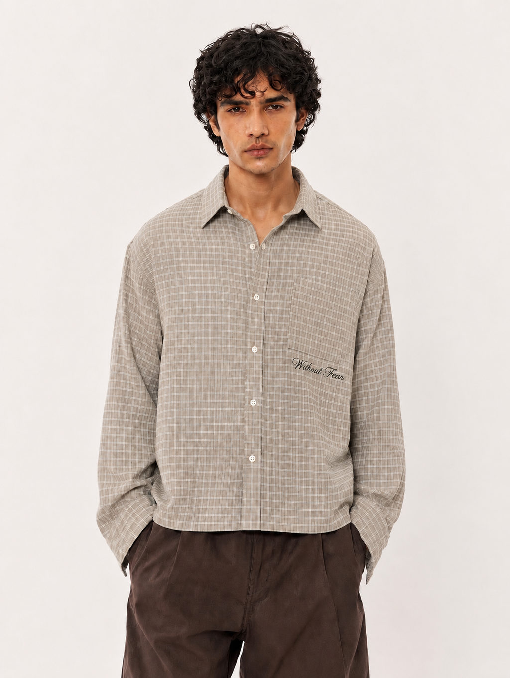 Nomad Check Boxy Shirt- Beige