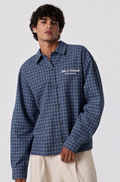Slate Check Cropped Mandarin Shirt