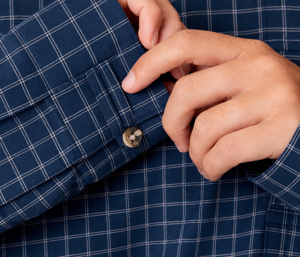 Slate Check Cropped Mandarin Shirt