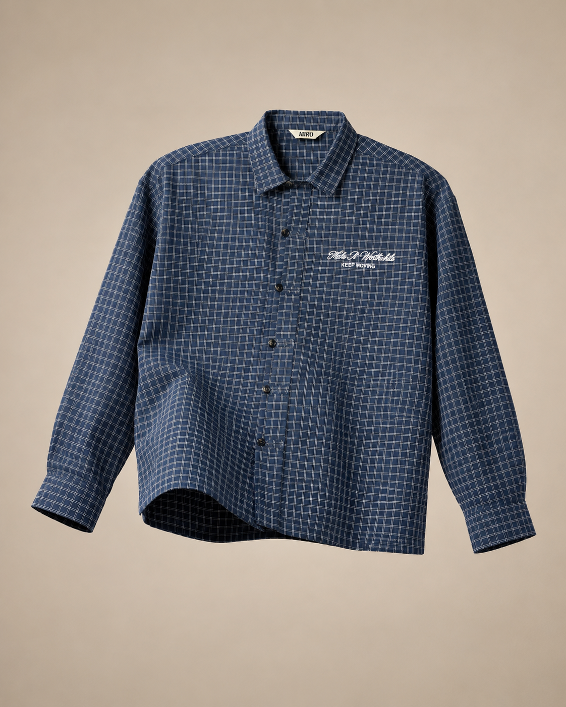 Slate Check Cropped Mandarin Shirt
