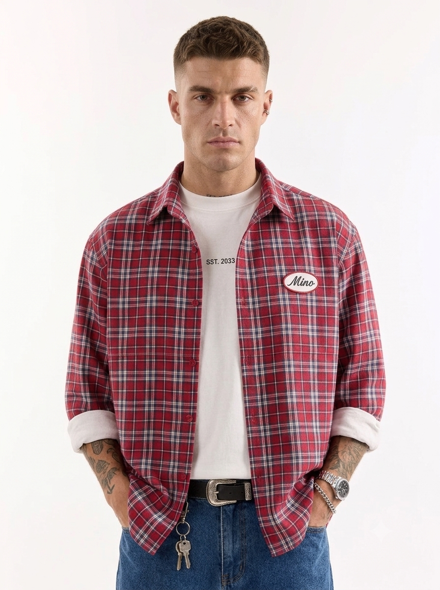 Cherry Riot- Red Plaid Checkered Boxy-Fit Shirt