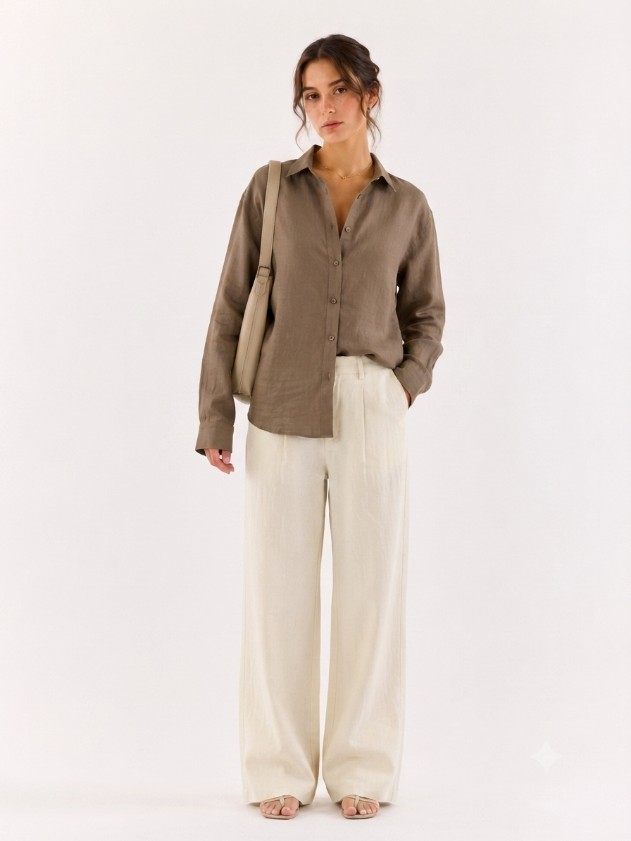 Oat Brown 60Lea Linen- Relaxed Fit Shirt