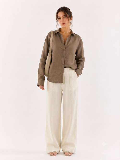 Oat Brown 60Lea Linen- Relaxed Fit Shirt