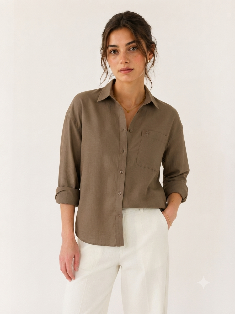 Oat Brown 60Lea Linen- Relaxed Fit Shirt