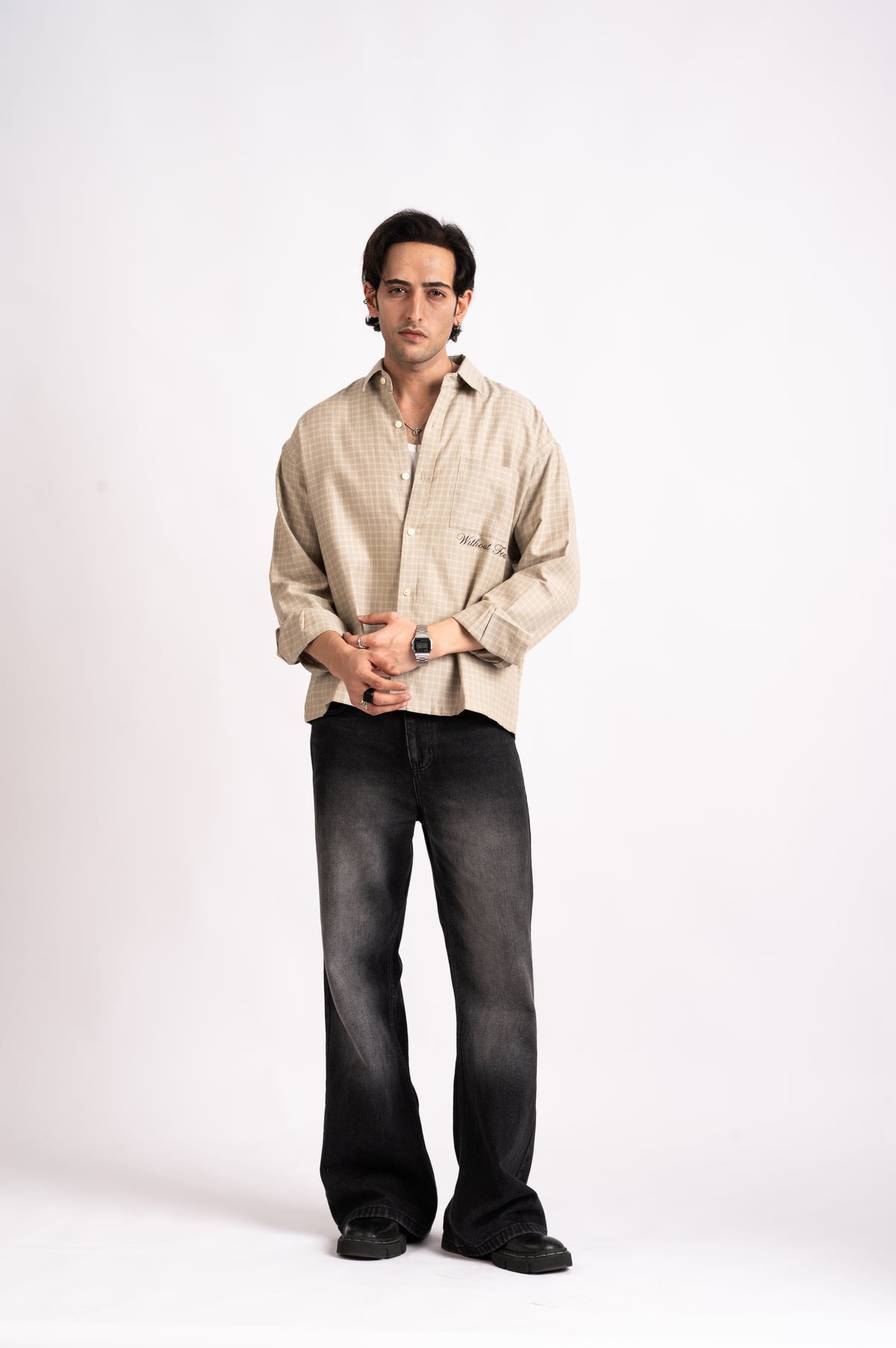 Nomad Check Boxy Shirt- Beige