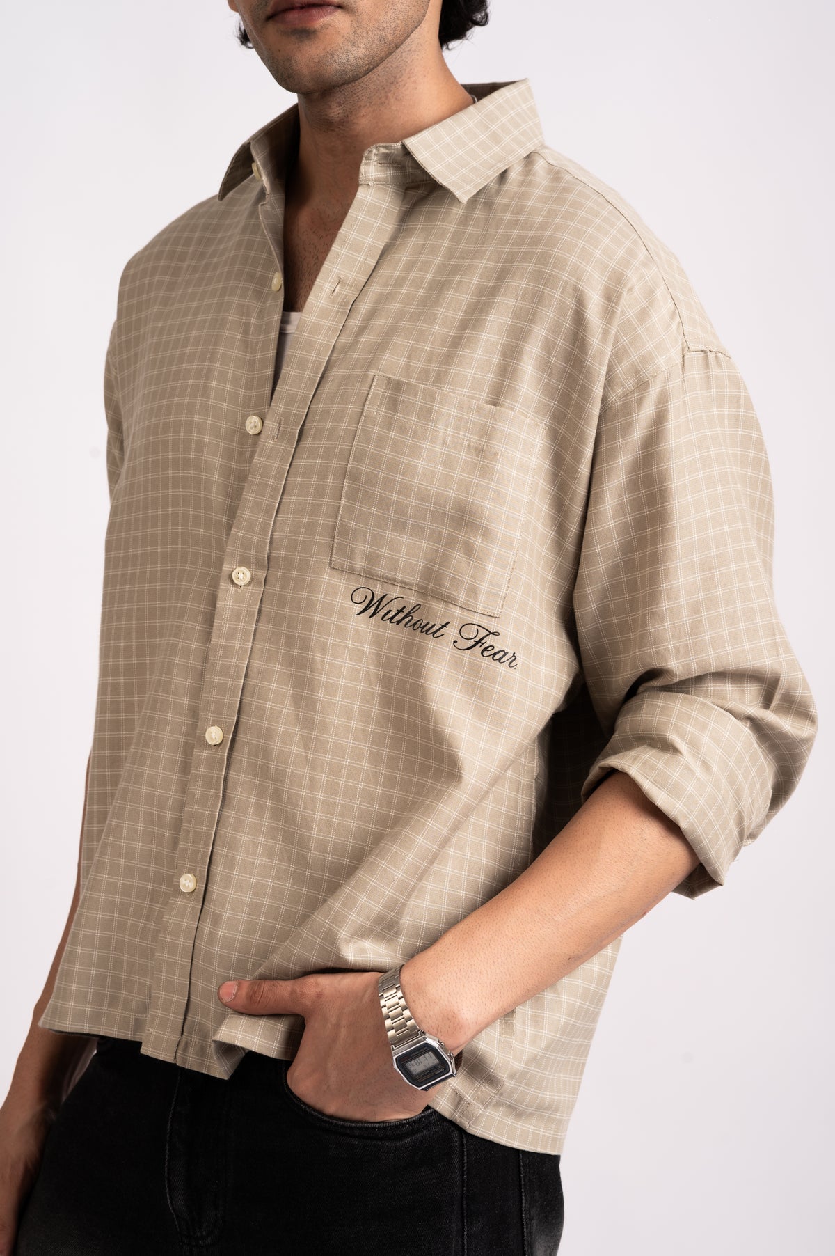 Nomad Check Boxy Shirt- Beige