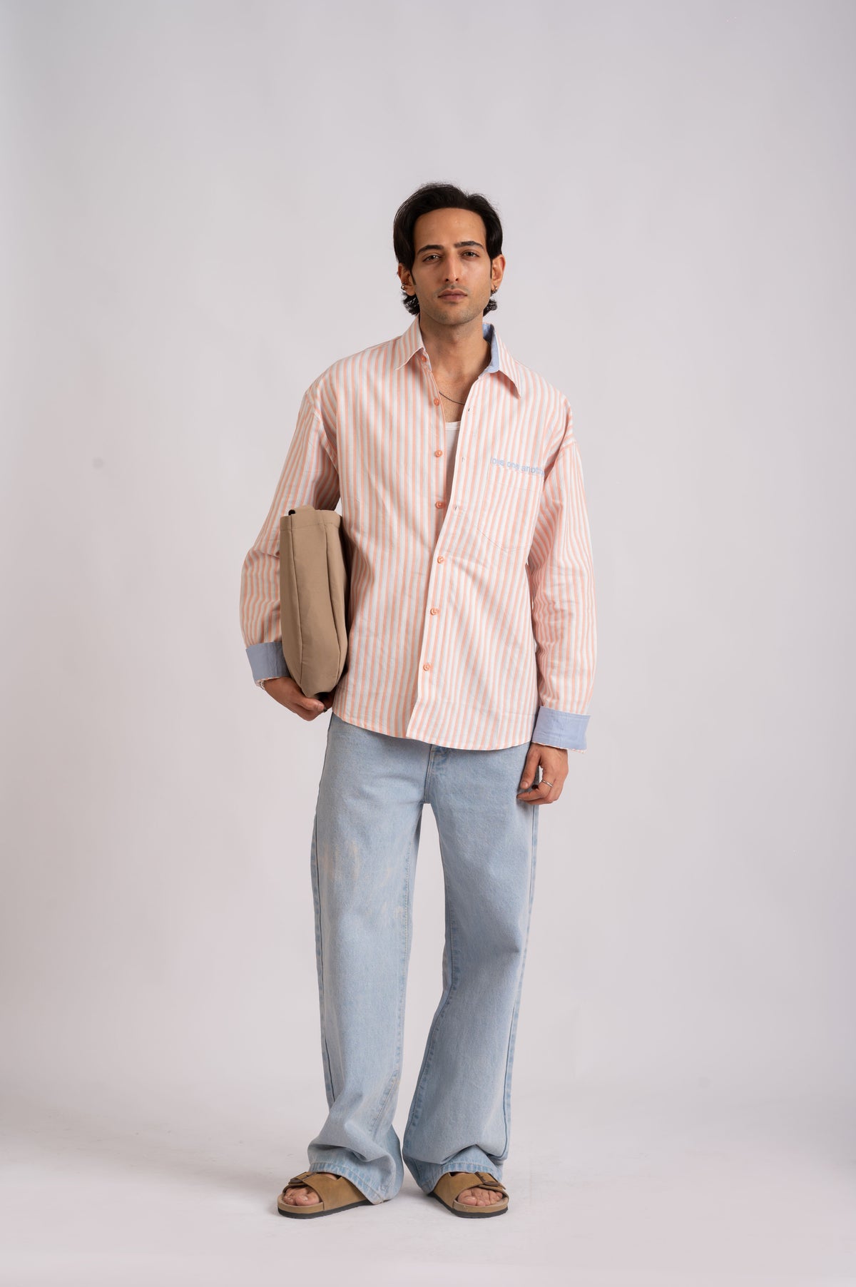 Seasalt- Ivory, Peach & Powder Blue Stripe Cotton Shirt- Relaxed Fit