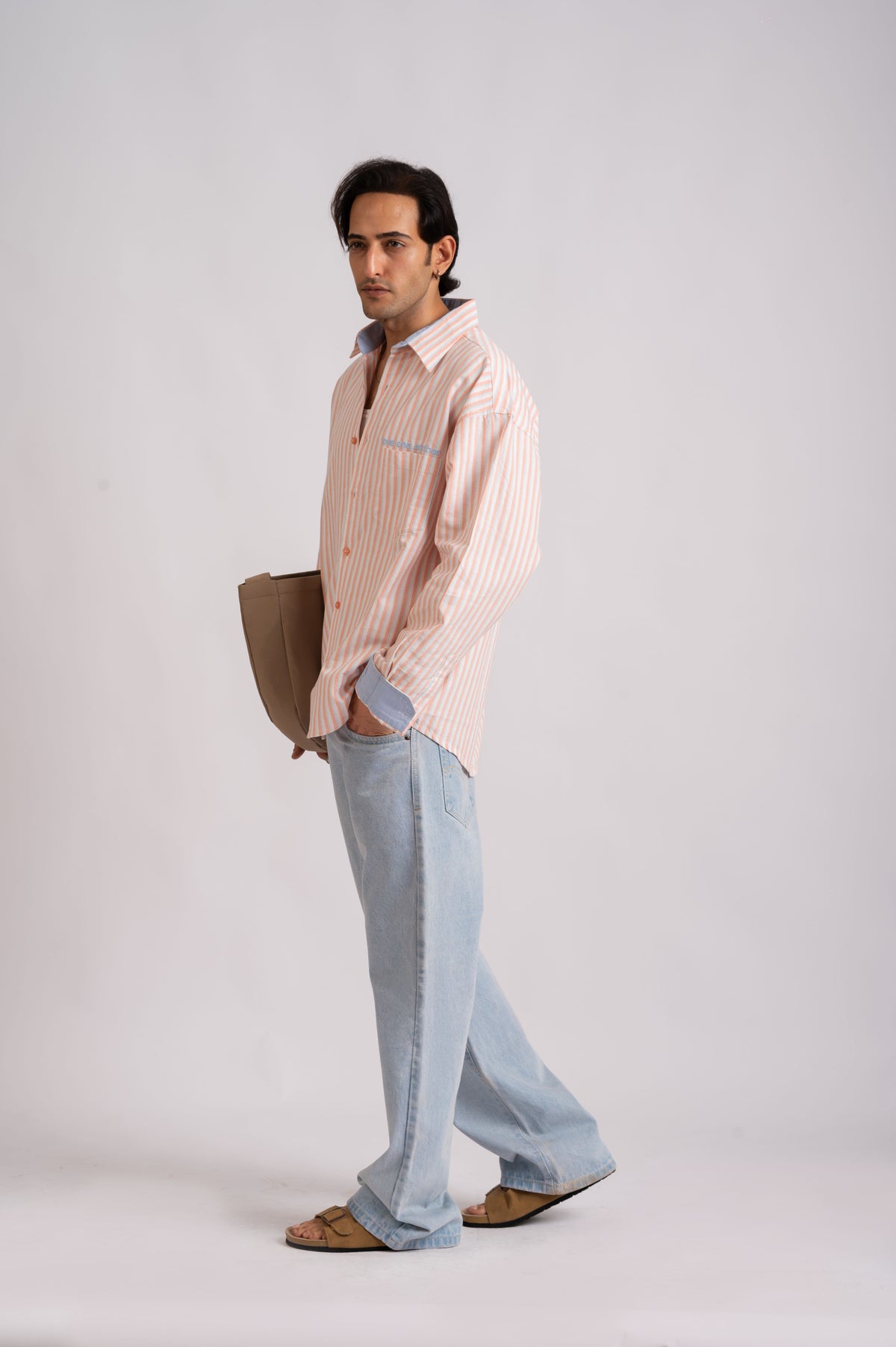 Seasalt- Ivory, Peach & Powder Blue Stripe Cotton Shirt- Relaxed Fit