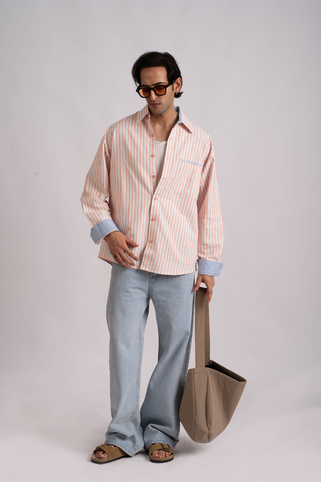 Seasalt- Ivory, Peach & Powder Blue Stripe Cotton Shirt- Relaxed Fit