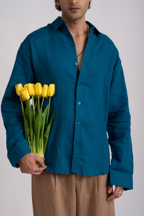 Cobalt Blue Linen Shirt- Relaxed Fit