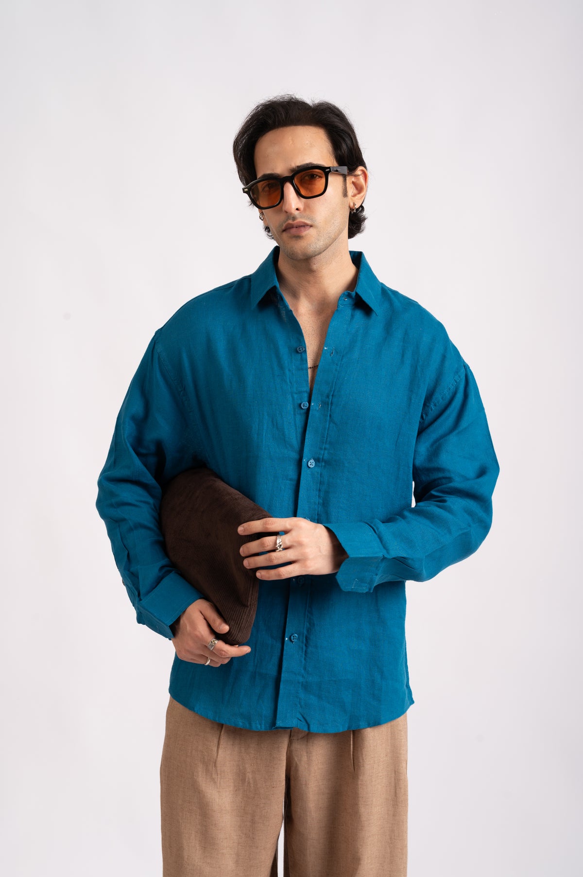 Cobalt Blue Linen Shirt- Relaxed Fit