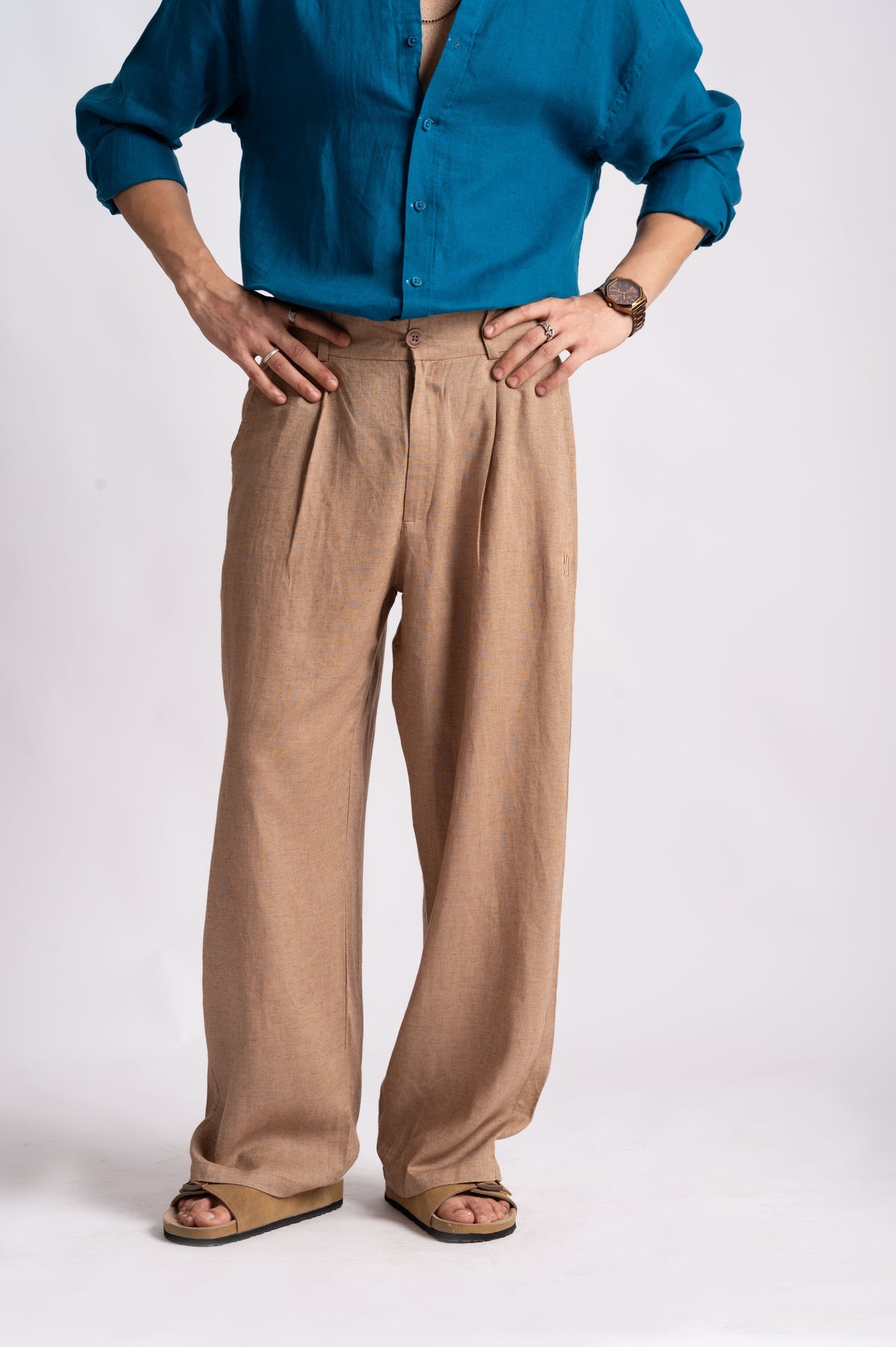 Relaxed Fit Pure Linen Trousers – Desert Taupe
