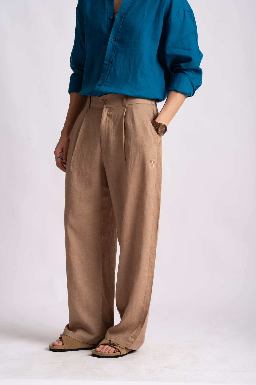 Relaxed Fit Pure Linen Trousers – Desert Taupe