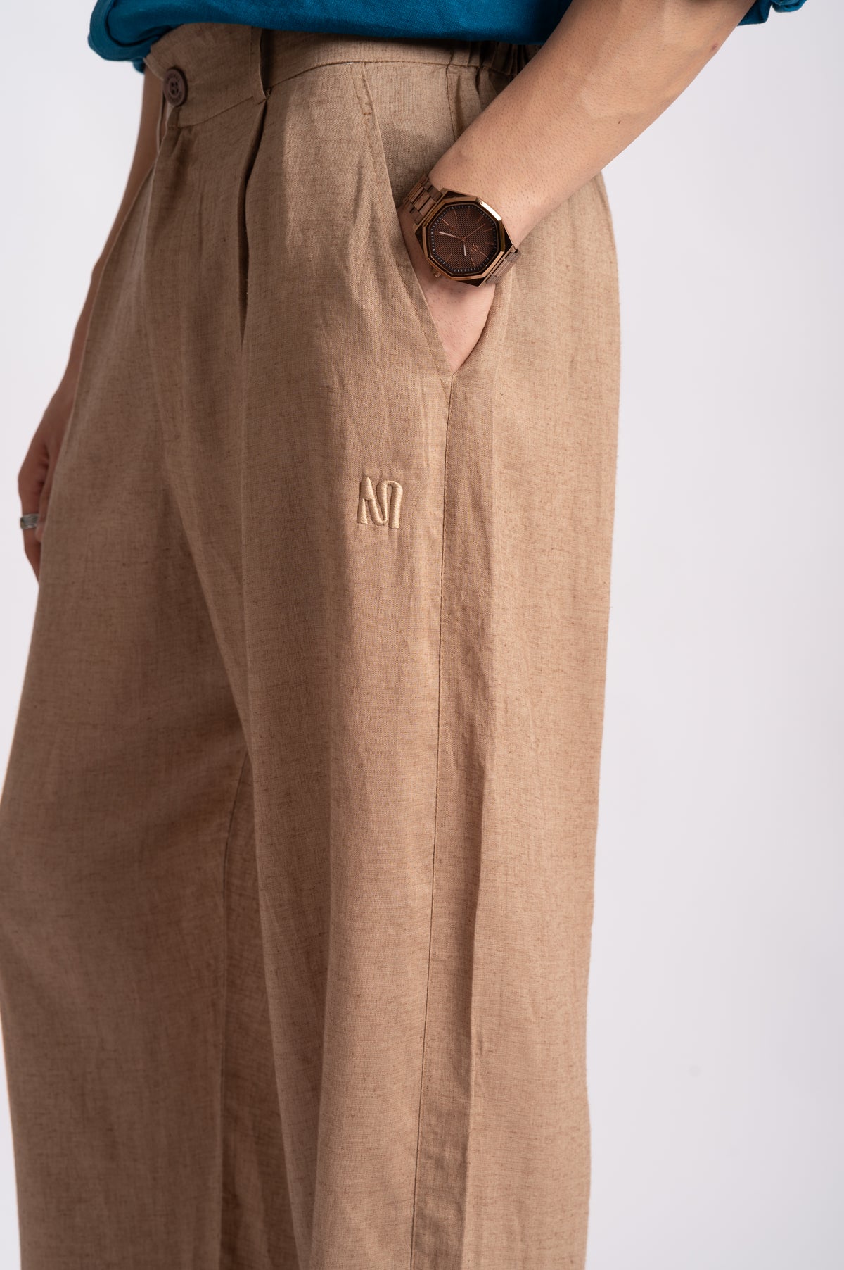 Relaxed Fit Pure Linen Trousers – Desert Taupe