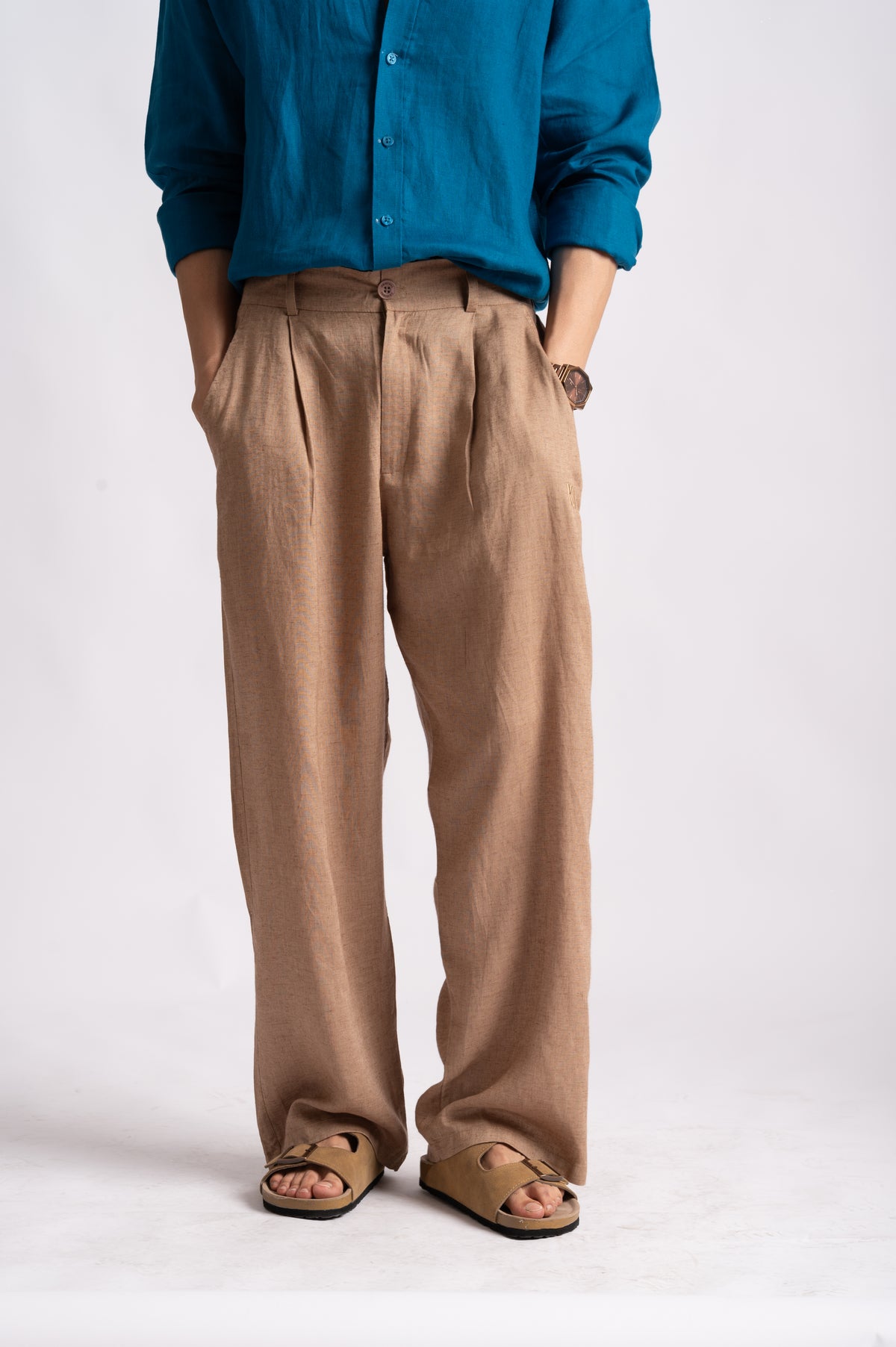 Relaxed Fit Pure Linen Trousers – Desert Taupe