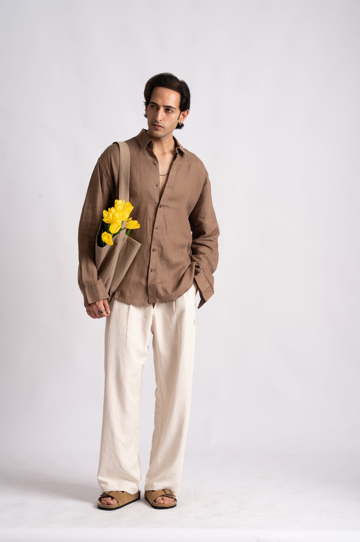 Oat Brown Linen Shirt- Relaxed Fit