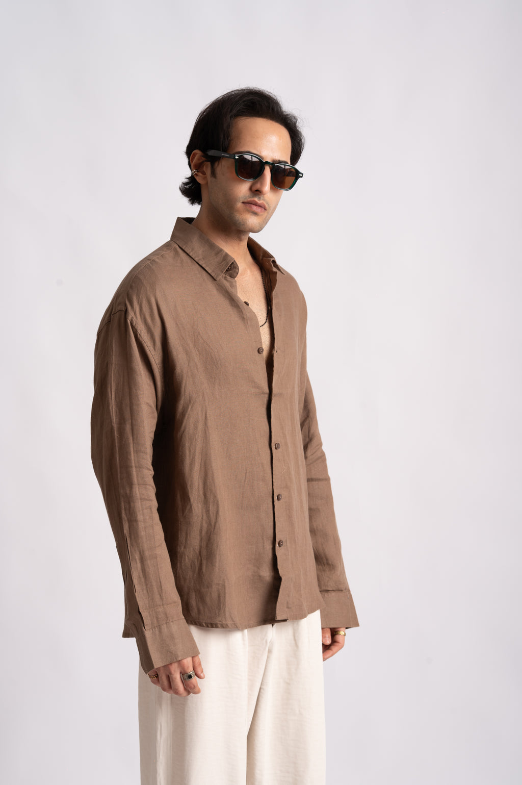 Oat Brown Linen Shirt- Relaxed Fit