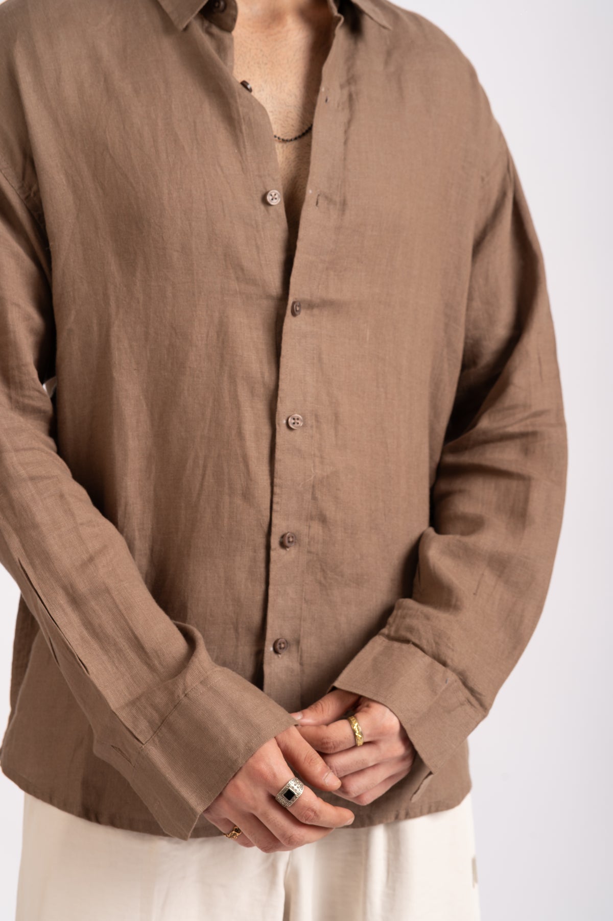 Oat Brown Linen Shirt- Relaxed Fit