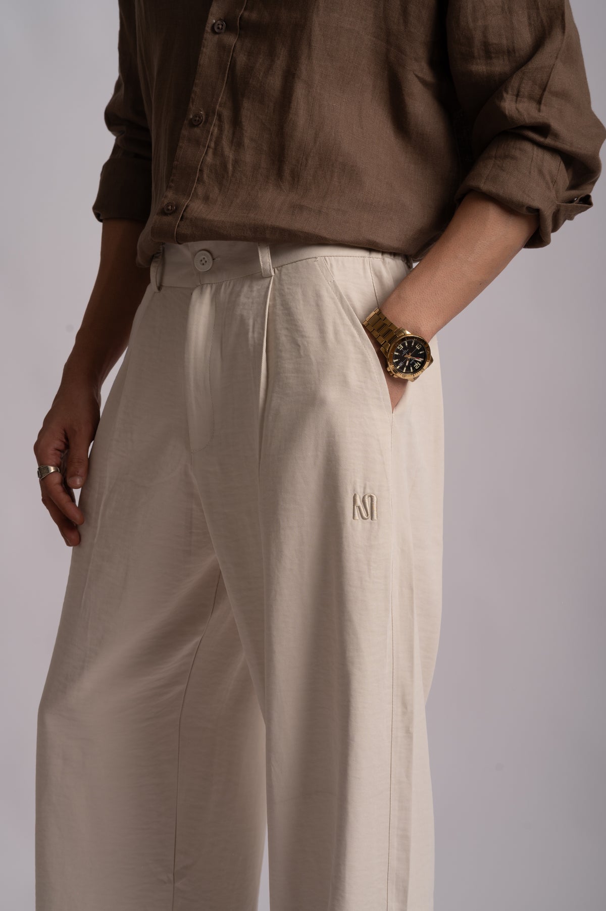 Korean Relaxed Fit Trousers – Off White
